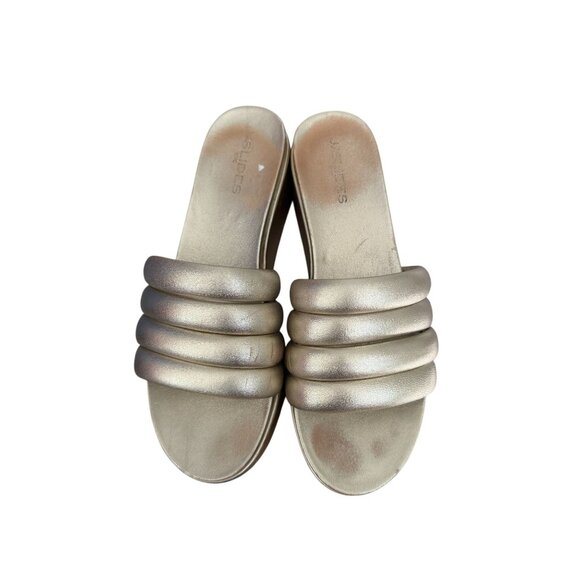 J SLIDES Gold Leather Platform Slides Sandals Size 10 - Picture 4 of 10